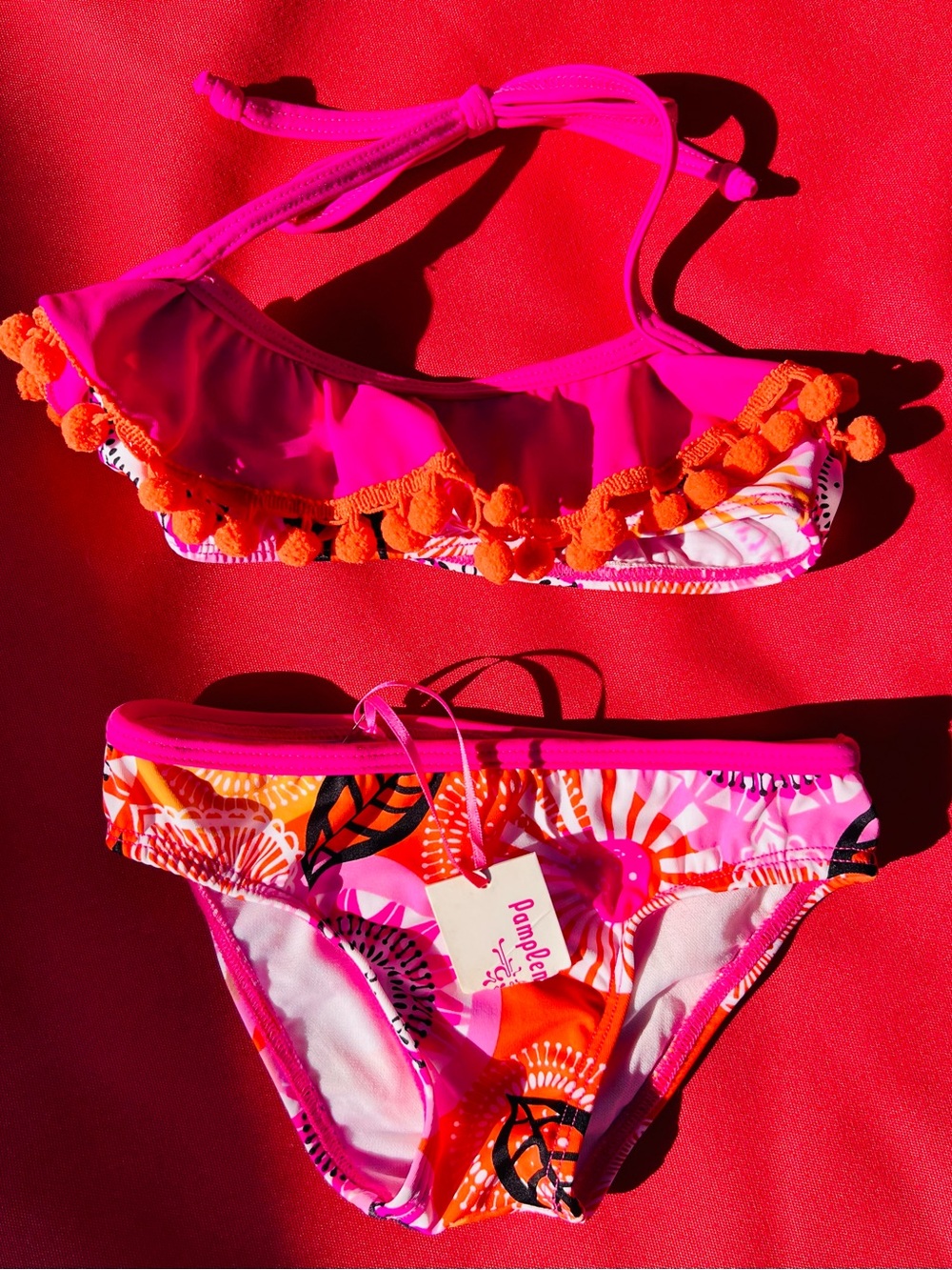 Girls Pink & Orange Floral Two-Piece Bikini swimsuit